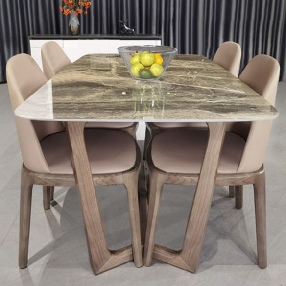 Contemporary Style Sintered Stone Dining Table with Grey Fixed Table and Trestle Base