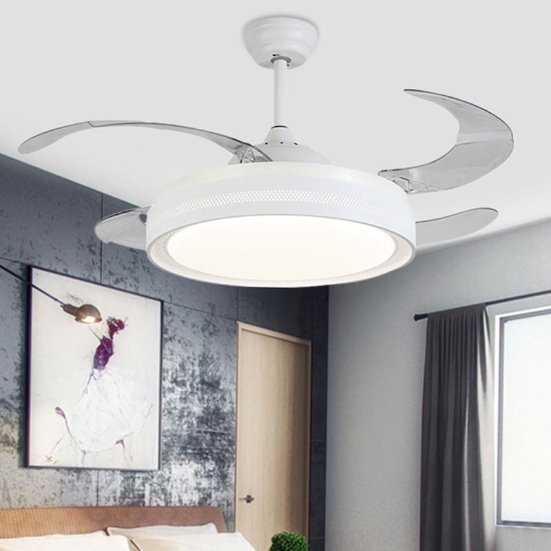 42 "Breite weiße Ring Deckenlüftungslampe Modernismus Acryl -LED -Schlafzimmer Halbflush -Montierung Leuchte mit 4 Klingen, Fern-/Wandsteuerung/Fernbedienung und Wandsteuerung
