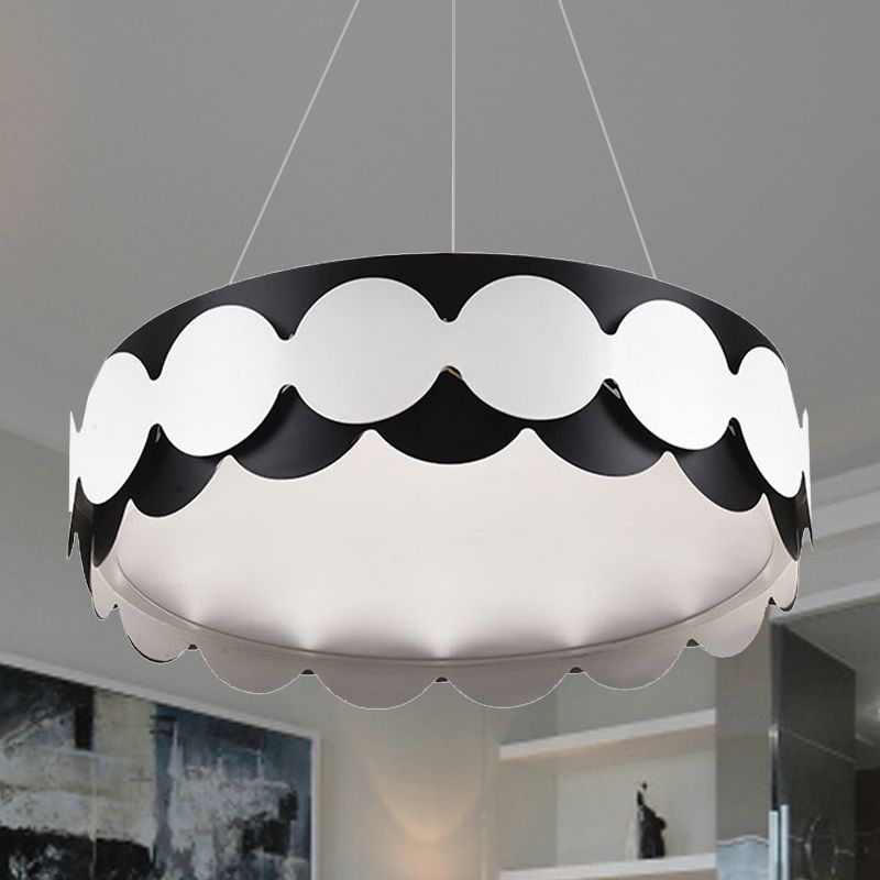 Colgante colgante de tambor chispeado de metal negro restaurante contemporáneo lámpara de colgante LED integrada en cálido/blanco/neutral