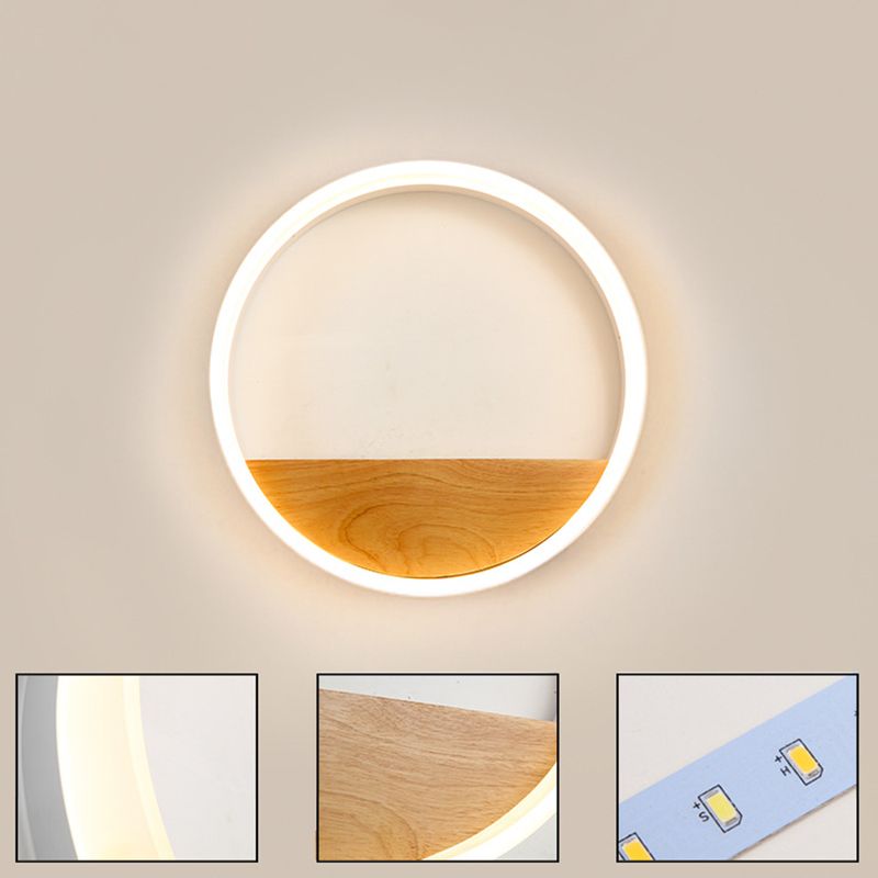 LED Wooden Indoor Sconce Light Fixture Acrylic Circle Wall Lighting for Bedroom