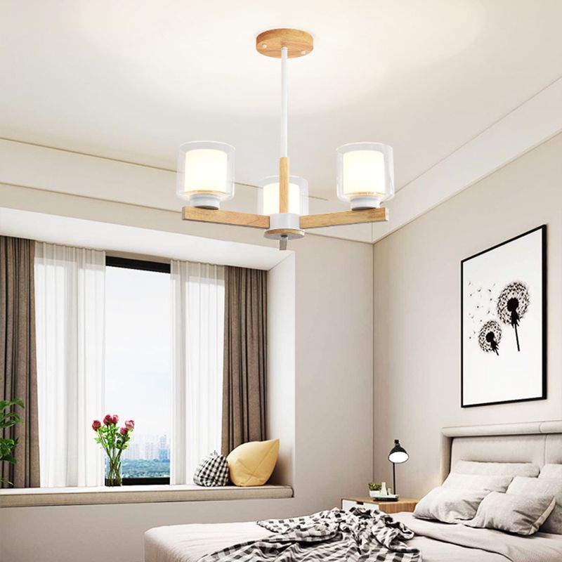 Cylinder Chandelier Light Fixtures Modern Multi-Head Hanging Pendant Lamps with Glass Shade