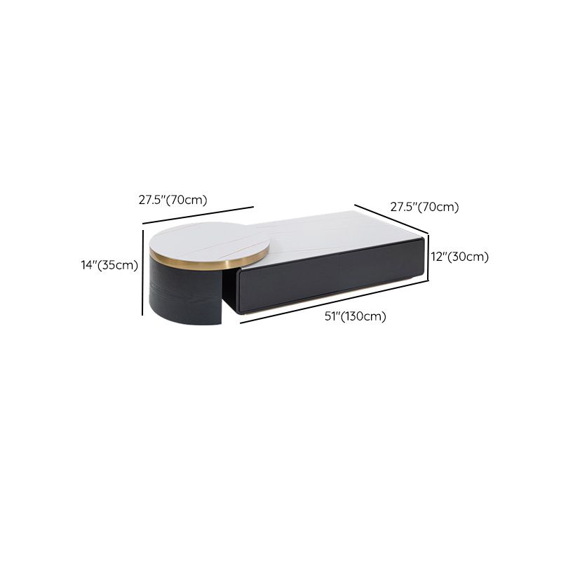 White Block Slate Rectangular Coffee Cocktail Table with Storage