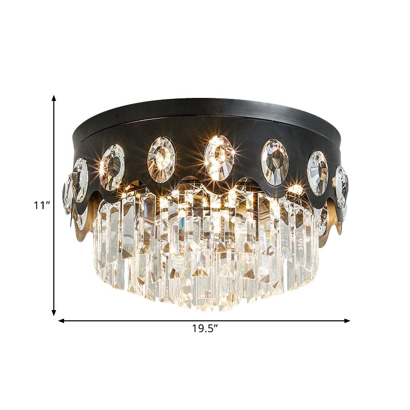 7 teste Crystal Flush Plafoniera Contemporary Black Tiered Grande Camera Flush Mount Lampada