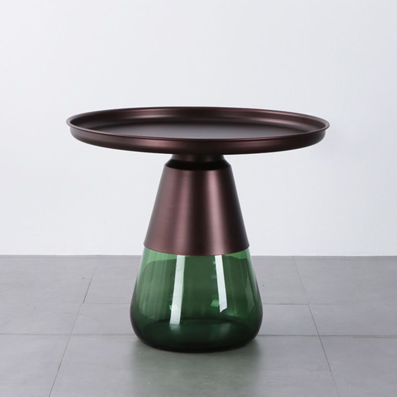 Mid-Century Modern Coffee Table Metal Tray Top Round Single Coffee Table