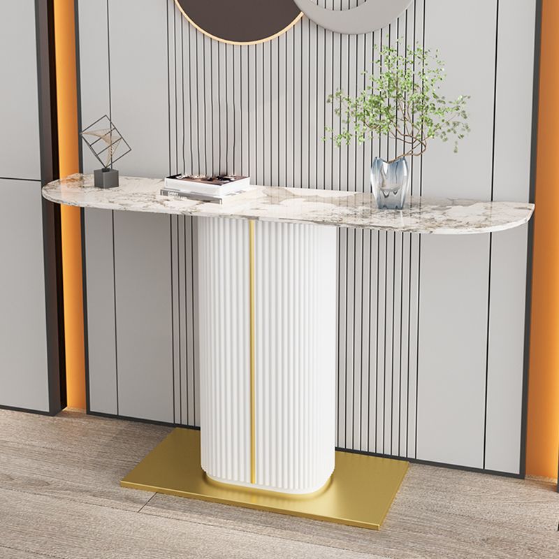 11" Wide Contemporary End Table Stone Half Moon Pedestal Accent Table