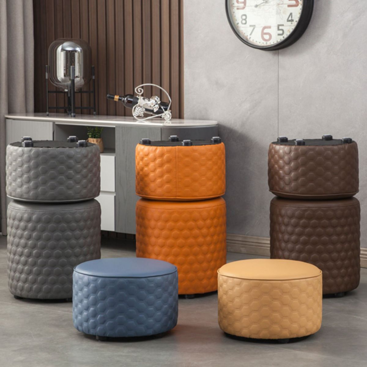 Hexagonal Pattern Water Resistant Standard Modern Orange for Drawing Room