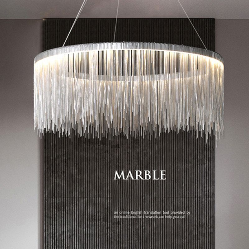 Circular Down Lighting Pendant Modern Metal Living Room LED Ceiling Pendant Light in Silver