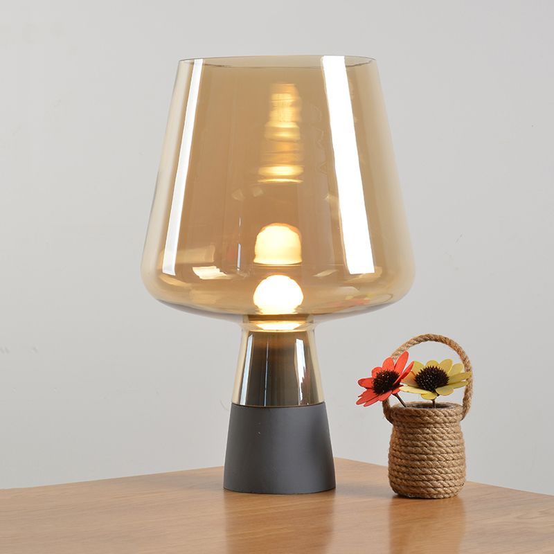 Open-Top Table Lamp Modern Grey/Brown/Clear Glass 1 Light Reading Night Table Light with Cement Base, 8"/10" Wide