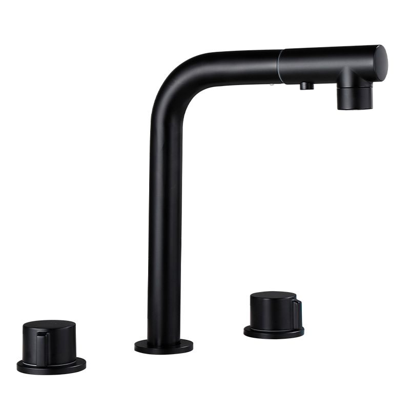 Pull-out Widespread Sink Faucet 2-Handle Vessel Sink Faucet with Angle Valve and Drain