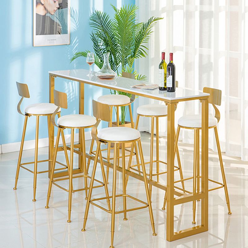 Glam Rectangle Pub Set 1/4/7 Pieces Faux Marble Bar Table with Upholstered Stools