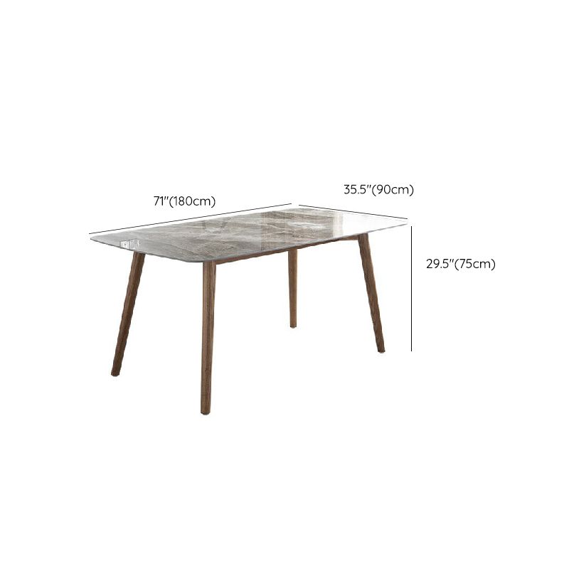 Glossy Gray Stone Top Dinette Table with Wooden Frame Mid-Century Dining Table for Home