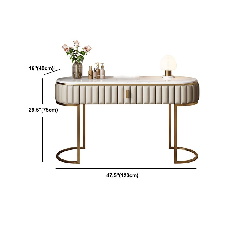 Bedroom Glam Metallic Cream Standing Vanity Dressing Table Set