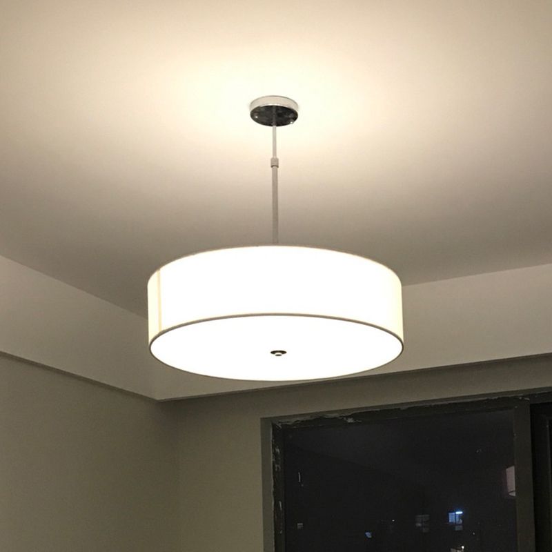 Drum Ceiling Pendant Lamp Minimalist Style Fabric Bedroom Hanging Light Fixture in White