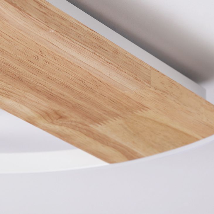 Modern LED Ceiling Light Fixture White Circular Ceiling Mounted Light with Wooden Shade