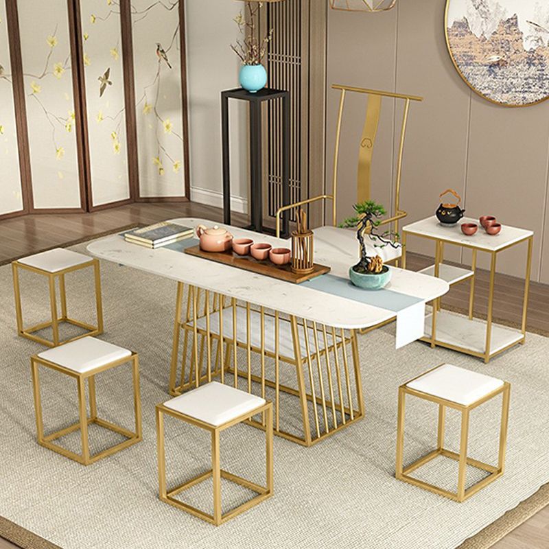 Metal and Stone Table Contemporary Minimalist Home Storage Rectangular Dining Table