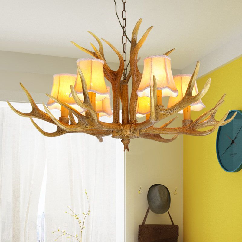 Lampada per goccia di soggiorno conico Resina tradizionale 3/4/5 Bulbi lampadario marrone Luce a sospensione con corna