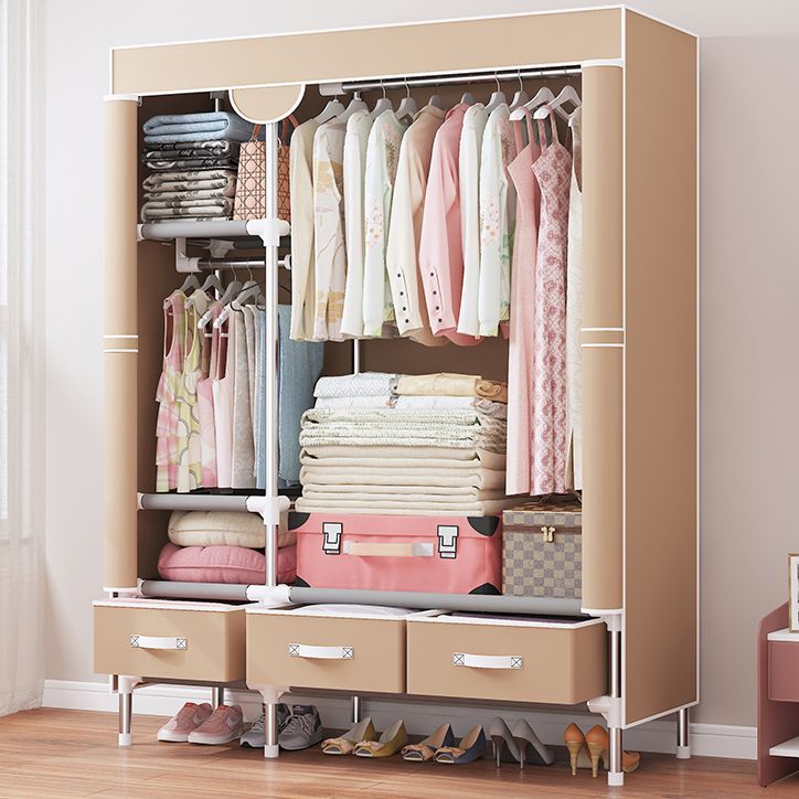 Contemporary Style Wardrobe Armoire Steel Frame Wardrobe Cabinet with Drawers