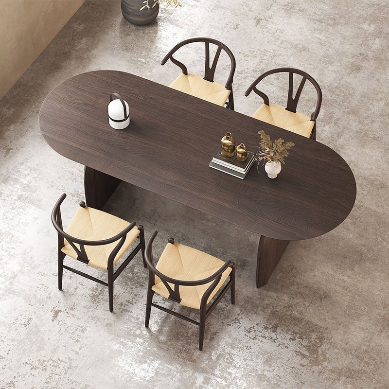Brown Solid Wood Dining Table Modern Oval Furniture with Double Pedestal for Office