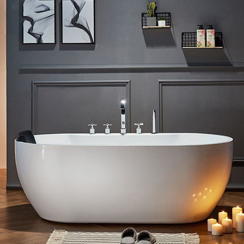 Modern Oval Bath Tub White Acrylic Bathtub with Faucet for Bathroom