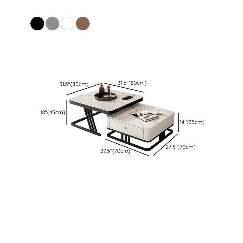 Frame Coffee Table Slate Top Coffee Cocktail Table with Storage Drawers