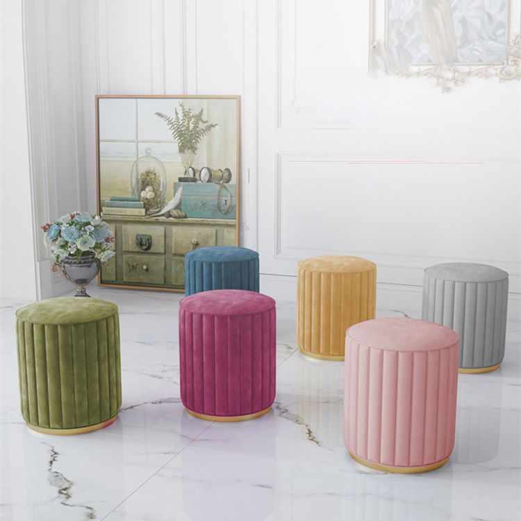 Stylish Indoor Leather Ottoman Solid Color Round Velvet Foot Stool Ottoman