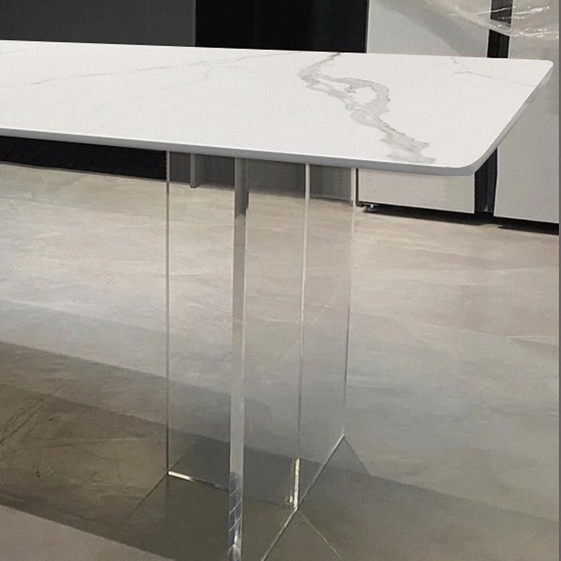 Modern Stone Double Pedestal Dining Table White Rectangle Table for Kitchen