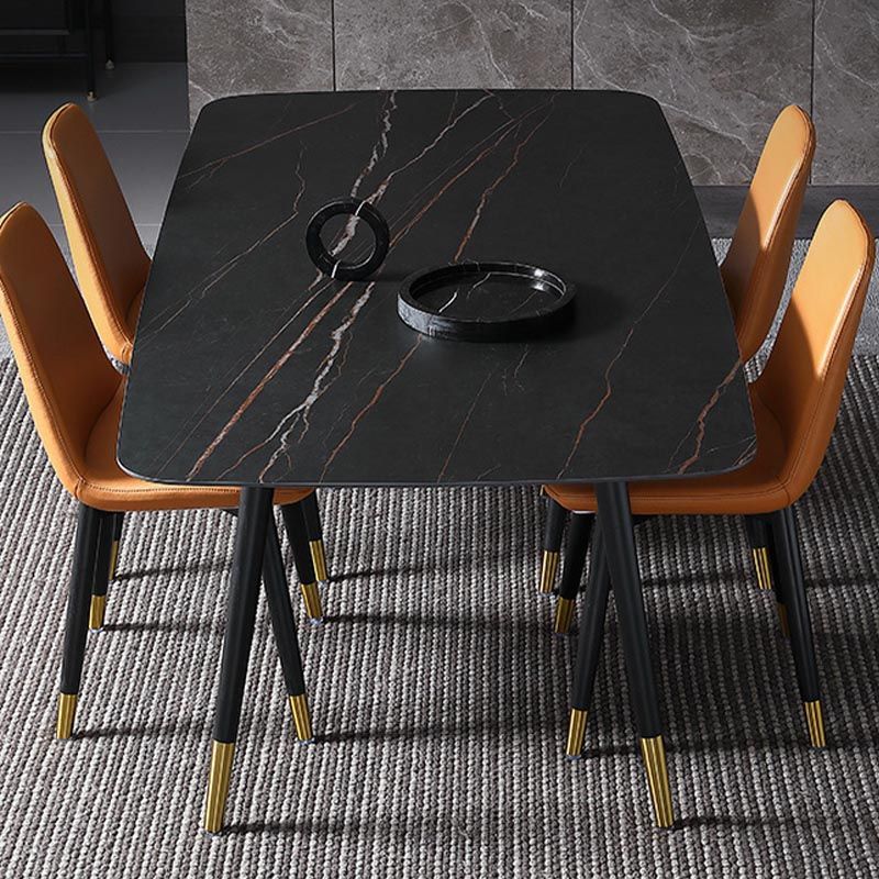 Contemporary Stone Dining Table Black Rectangle Dining Table with 4 Wood Legs