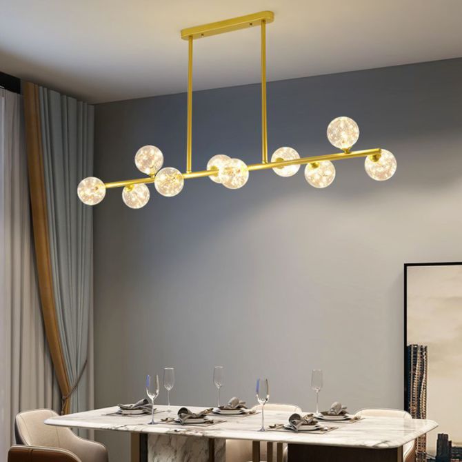 Modern Fashionable Sputnik LED Island Pendant Light Wrought Iron Ceiling Light with Pure Glass Shade