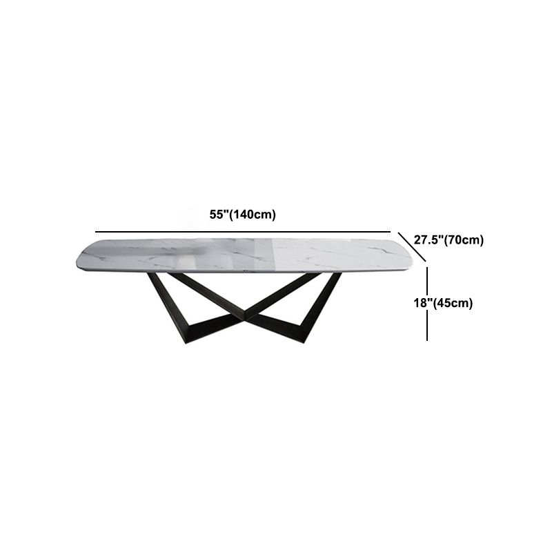 Glam Rectangle White Coffee Table with Marble Top and Steel Base