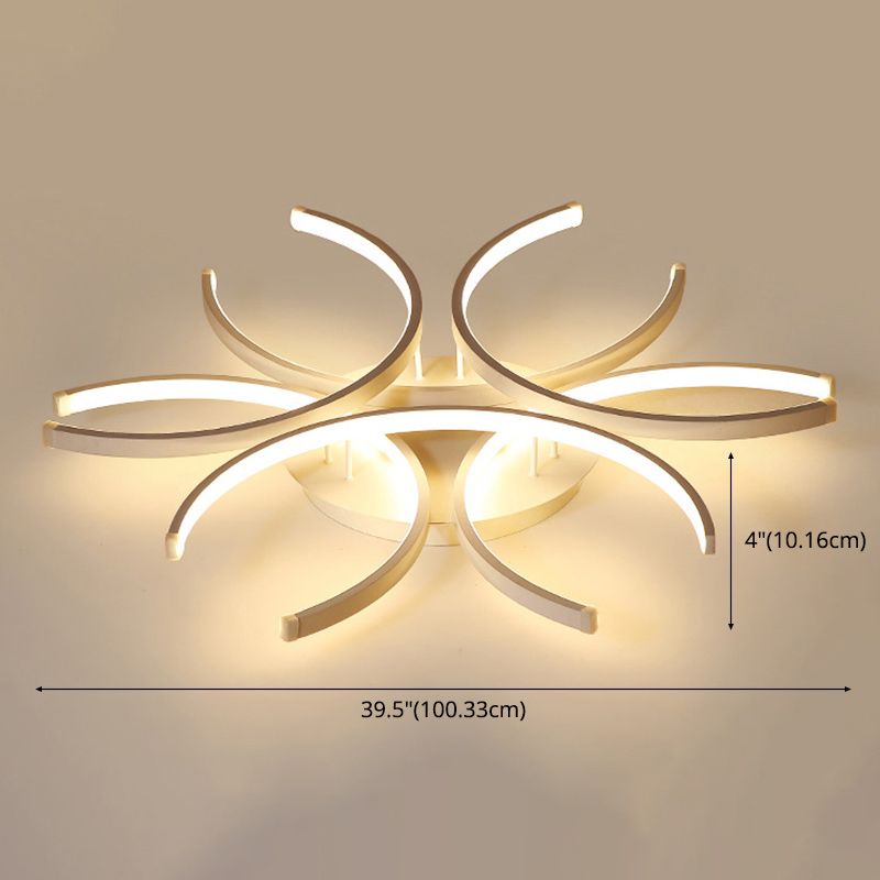 Acrylic White LED Ceiling Light in Modern Concise Style Lacquered Aluminium Linear Semi Flush Mount
