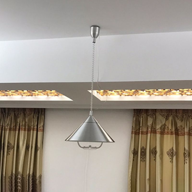 Postmoderne conische schaduw hanger aluminium 1 lamp restaurant Drop Lamp met lentekoord en handvat