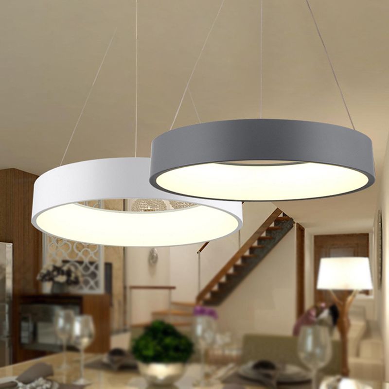 Circular/Squared Metal Pendant Ceiling Light Simple 1 Head Gray/White Ceiling Hanging Lamp in Warm/White/Third Gear Light, 18"/23.5" Wide