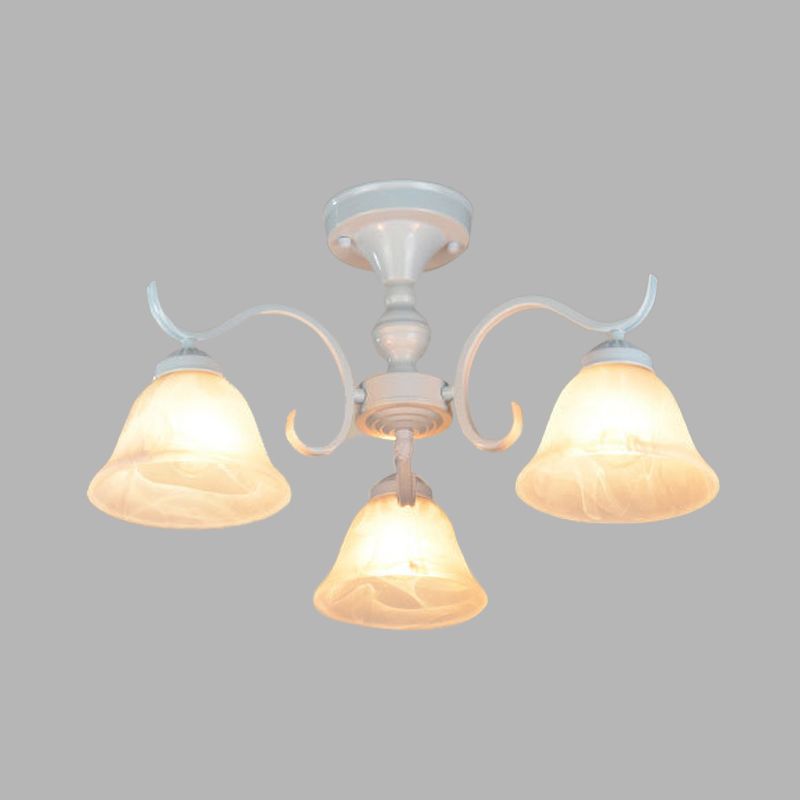 Bell Frosted Glass Semi Flush Traditional 3/5/6 Lights Slaapkamer plafondlamp in het wit in het wit
