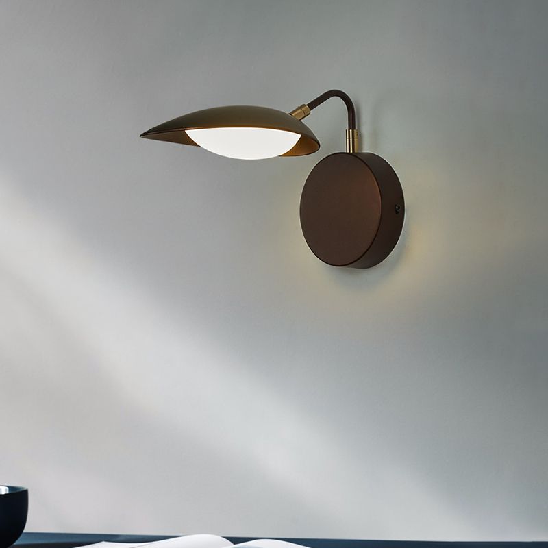 Metal Rotatable Oval Wall Mount Light Fixture Modernist Coffee LED Wall Lamp Sconce with Adjustable Arm for Bedroom in Warm/Natural Light