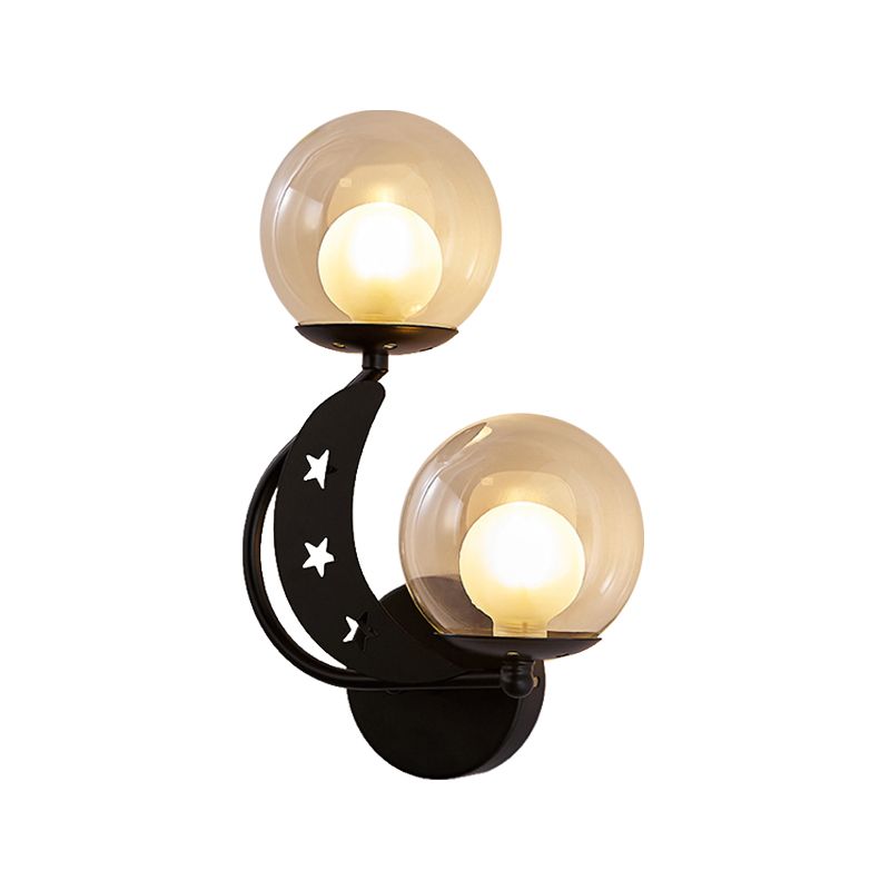 Left/Right Ball Wall Sconce Modern Style 2-Light Clear Glass Wall Mount Lamp Kit in Black/Gold