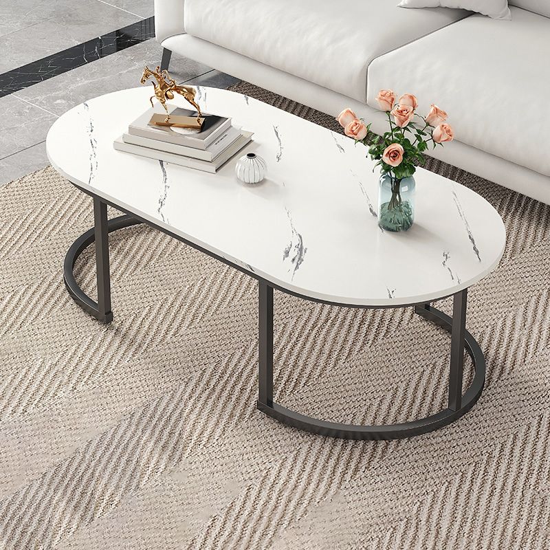 Glam Style Coffee Table Oval Slate Single Coffee Cocktail Table
