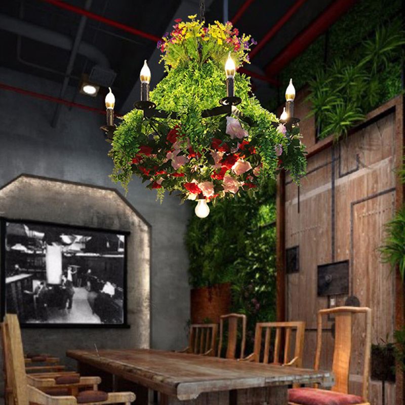 12 Bulbs Candle Pendant Chandelier Industrial Green Metal LED Plant Suspension Lighting Fixture