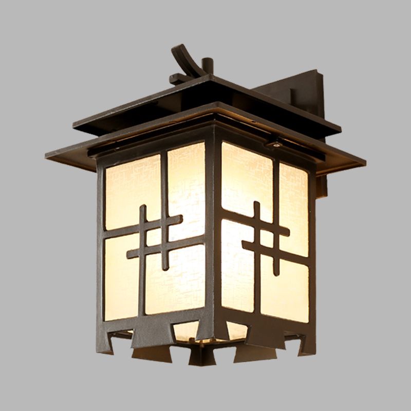 1 Light Sconce Light Fixture Farmhouse Outdoor Wall Lamp with Square Textured Glass Shade in Brass/Black