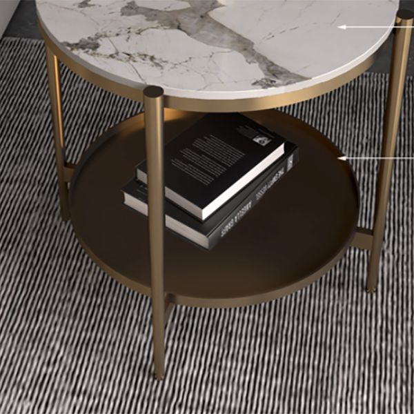 Modernistic 4 Legs Round Double Tier Living Room Accent Side Table