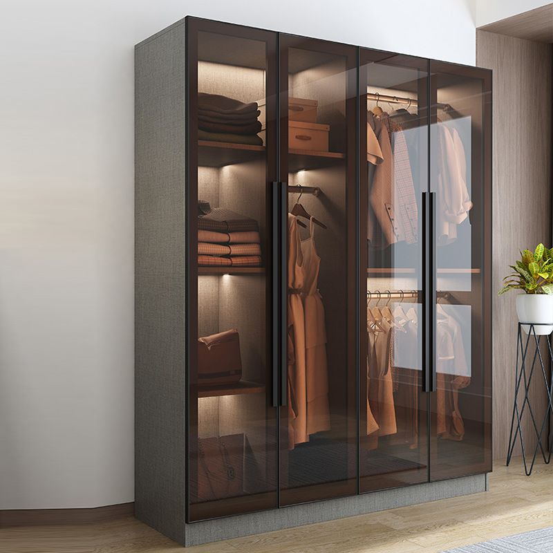 Contemporary Style Wardrobe Gray Colour Wood Wardrobe Closet with Shelves
