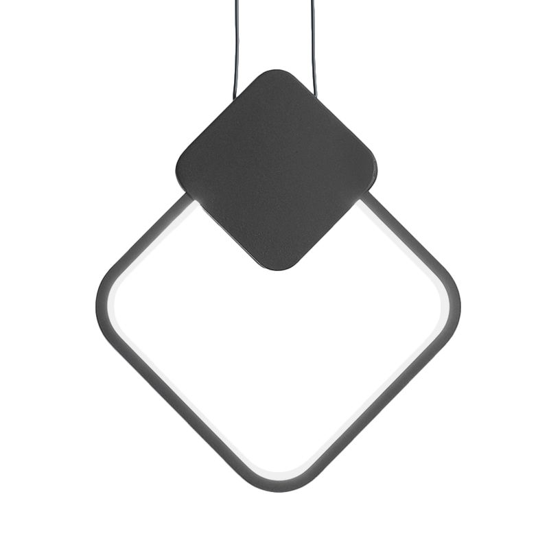 Acrylic Square Pendant Light Fixture Modern LED Hanging Ceiling Lamp in White/Black for Bedside, White/Warm Light