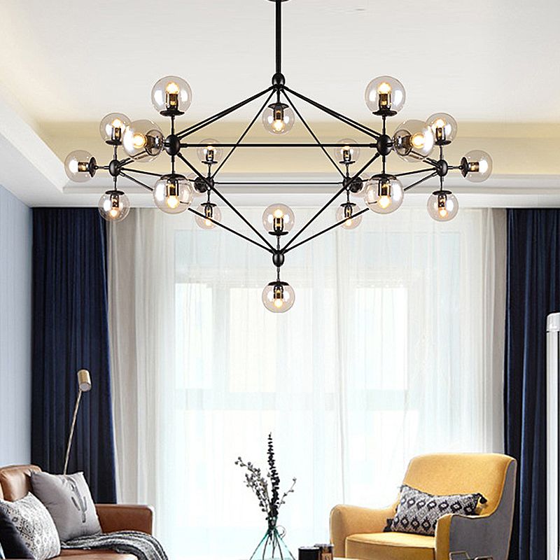 21-Light Unique Modern Linear Chandelier Black Ceiling Light