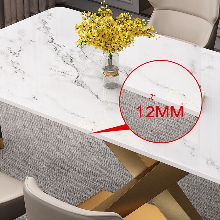 Luxury Sintered Stone Top Dining Table Rectangle Table with Single Pedestal in Gold