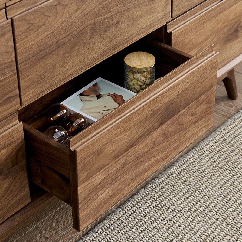 Modernism Horizontal Double Dresser Walnut Dresser with Storage for Bedroom