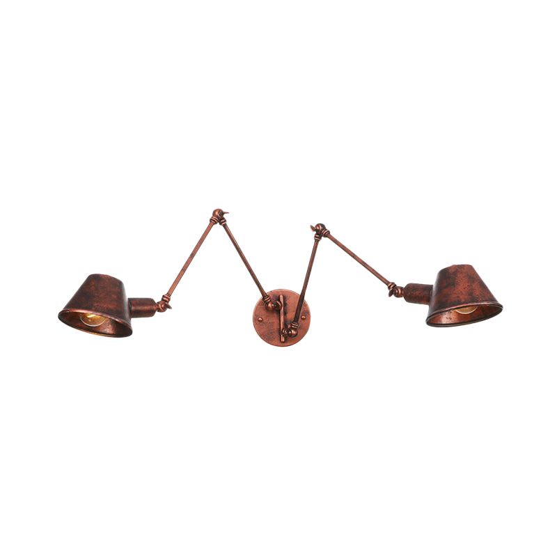 2/3 bollen Swing Arm Wall Light SCONCE industriële roestafwerking Metalen wand gemonteerd lamp met kegelschaduw