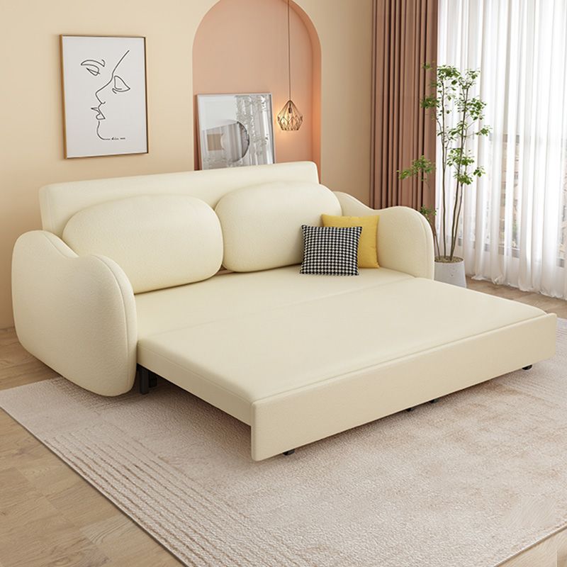 Contemporary Beige Sleeper Sofa with Pillow Back in Bonded Leather