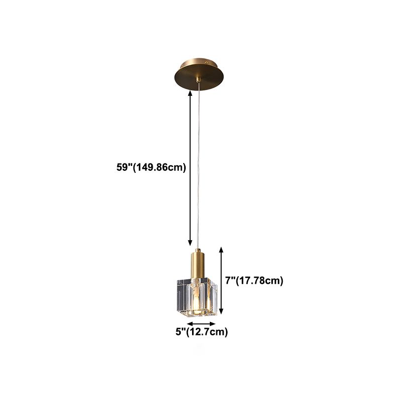 Luces colgantes colgantes de cristal de 1 luz Cubo transparente de lámparas colgantes para dormitorio