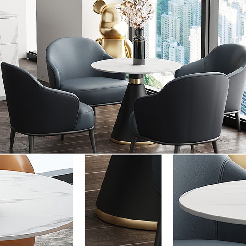 Round Table Dinette Table Contemporary Stone Dinner Room Table with Pedestal Base