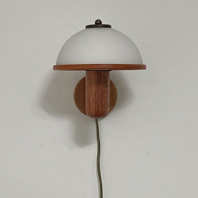 Modern Wood Wall Sconce Mushroom Shape Wall Light with Metal Shade for Living Room
