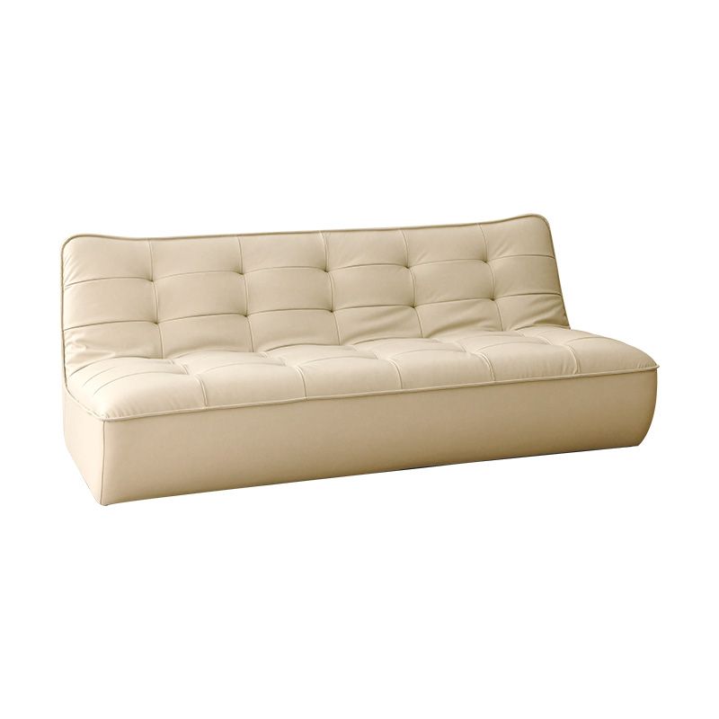 Armless Faux Leather Sofa Mid Century Modern Tufted Back Sofa
